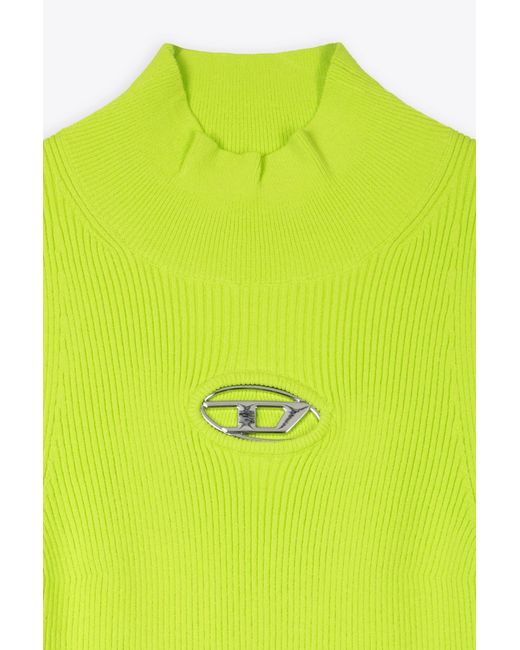 DIESEL Green M-Onervax Neon Ribbed Knit Turtleneck Top
