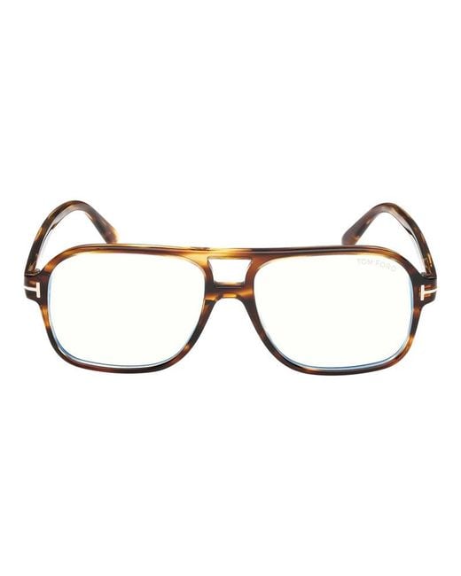 Tom Ford Brown Eyeglasses Aviator Full Rim, Coloured Havana Frame And Clear--Light Block Lenses Lens Ft6058-B055 for men