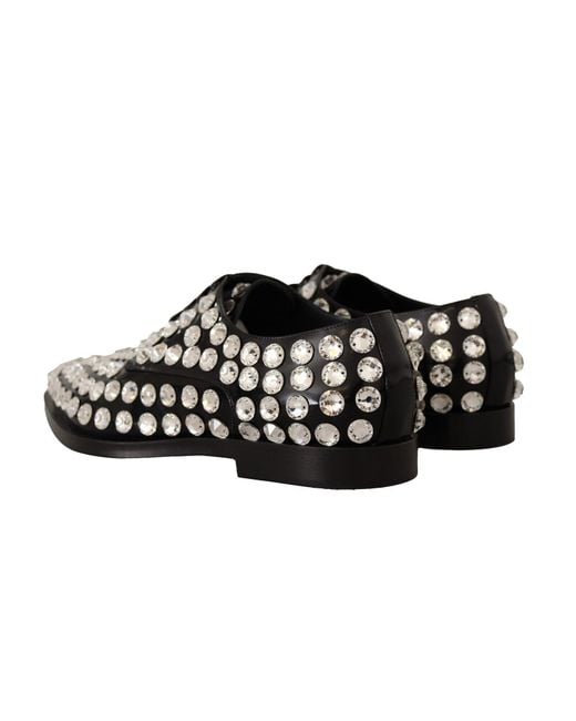 Dolce & Gabbana Black Crystal-Embellished Leather Formal Flats