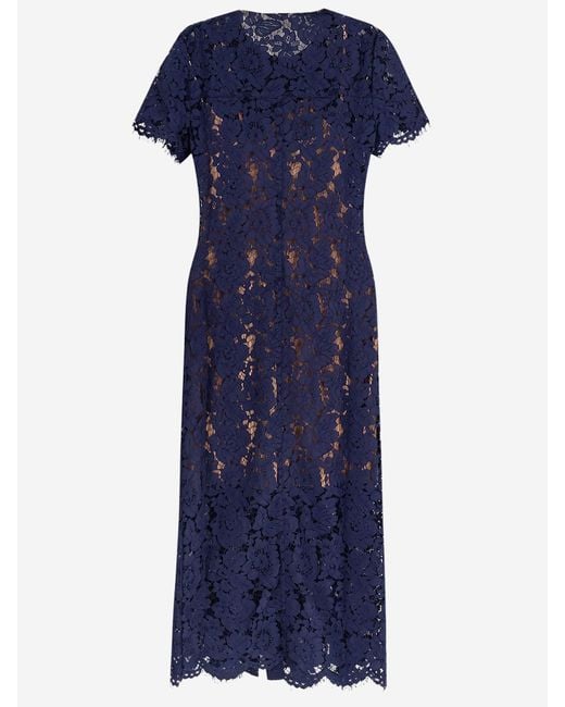 Self-Portrait Blue Contrasting Lace Collar Midi Dress