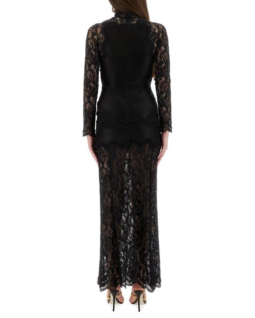 Rabanne Black Lace And Jersey Long Dress