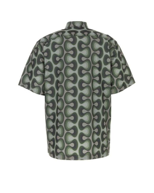 Dries Van Noten Green Short-sleeved Geometric Printed Shirt for men