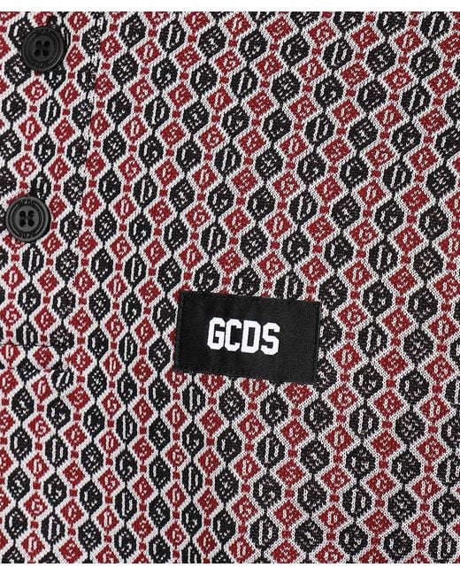 Gcds Gray Jacquard Knit Polo Shirt for men