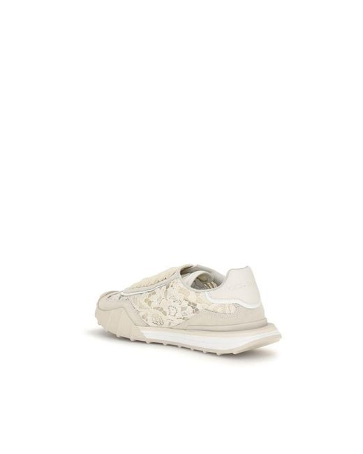 Dolce & Gabbana White Beige Calf Leather Bos Taurus Sneakers