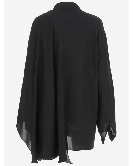 Balenciaga Black Silk Georgette Blouse With Lavalliere Collar Knitwear