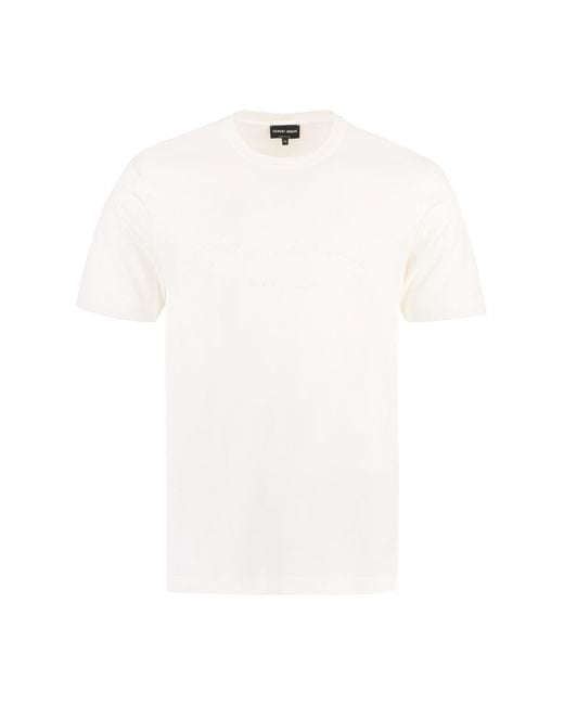 Giorgio Armani White Logo Embroidery Cotton T-shirt for men