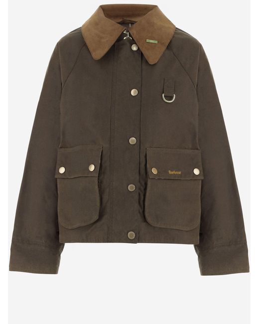 Barbour Brown Waxed Cotton Jacket With Contrast Collar