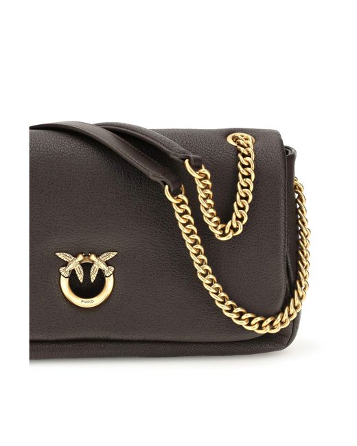 Pinko Gray Love Birds Click Soft Horizontal Leather Shoulder Bag Calf Bos Taurus