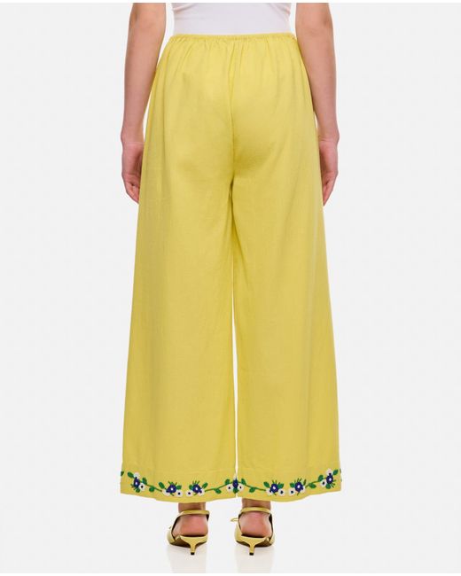 Bode Yellow Beaded Chicory Cotton Pants