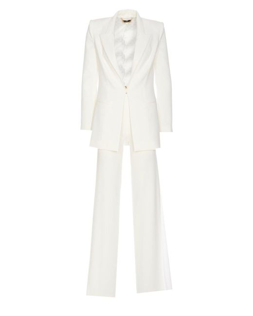 Elisabetta Franchi White Logo Plaque Peak Lapels Suit