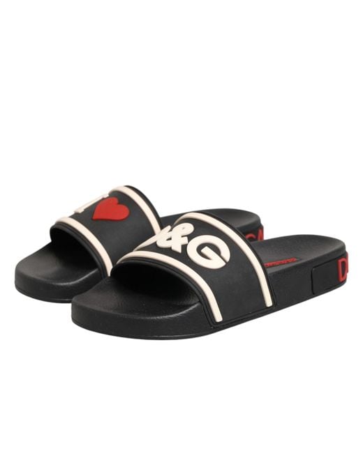 Dolce & Gabbana Black Rubber Slides Sandals Beachwear Shoes