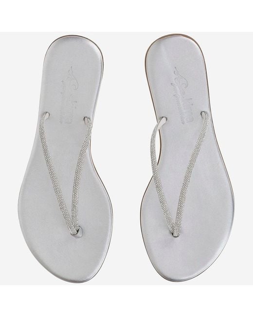 Kima Gray Leather Sandals With Rhinestones