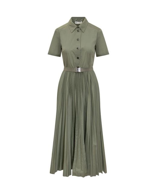 Tory Burch Green Chemisier Dress With Pleated Skirt