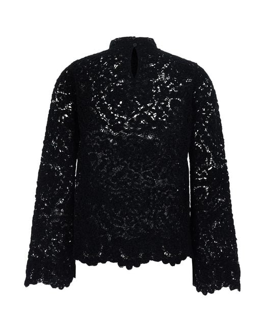 Semicouture Black Lace Pull With Details Fabric And Tops