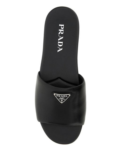 Prada Black Logo Plaque Leather Sandal