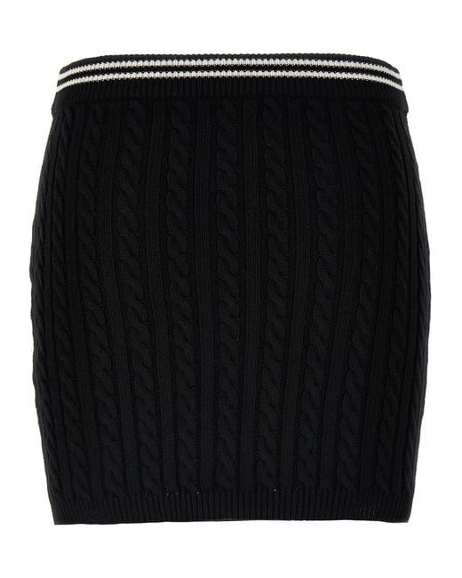 Alessandra Rich Black Braided Cotton Mini Skirt With Contrast Details