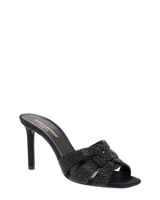 Saint Laurent Black Tribute Suede And Strass Mules