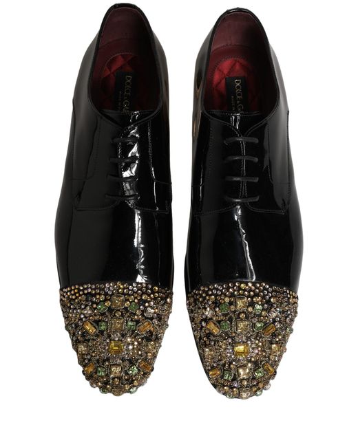 Dolce & Gabbana Black Embellished Derby Dress Formal Shoes Leather for men