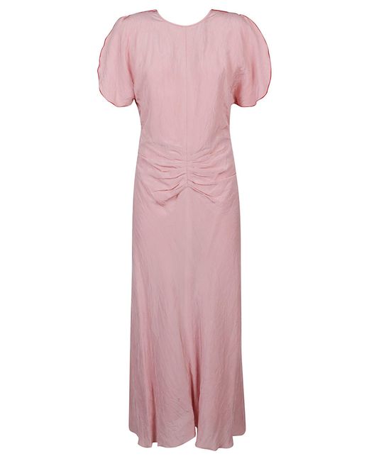 Victoria Beckham Pink Gathered Waist Midi Dress