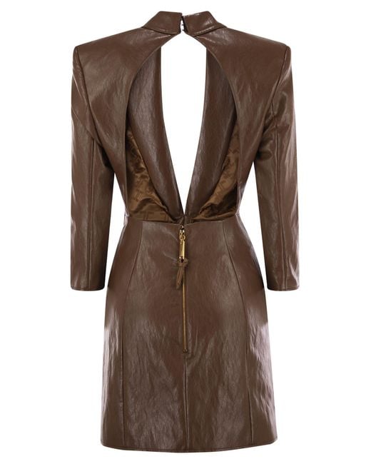Elisabetta Franchi Brown Craquelé Dress With Lapels