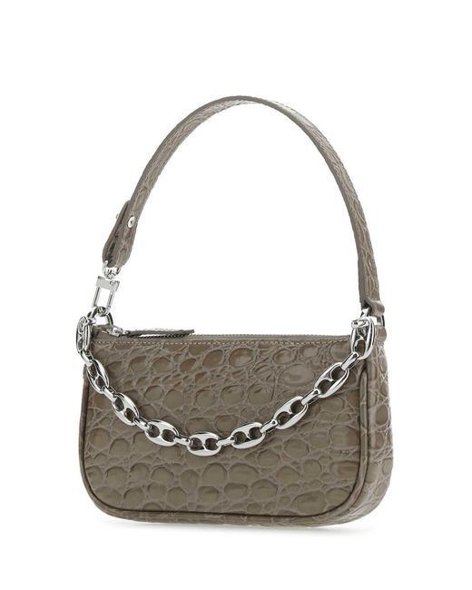 By Far Gray Dove Leather Mini Rachel Handbag