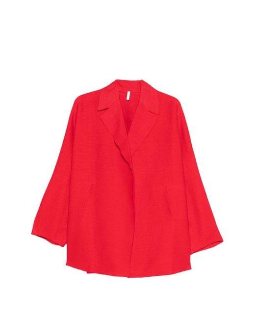 Boboutic Red Cotton And Linen Long Blazer