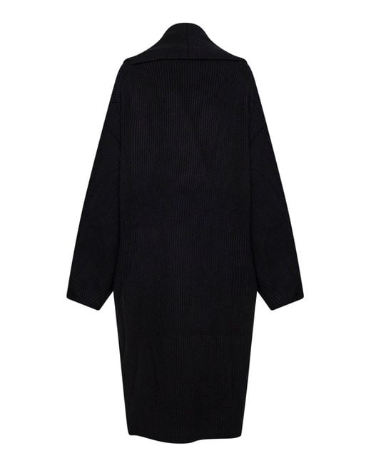 Totême Blue Ribbed Wool Shawl-Lapel Long Cardigan