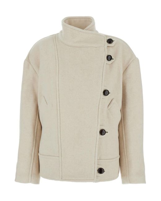 Isabel Marant Natural 'Hanis' Jacket With Stand-Up Collar And Dropped Sh
