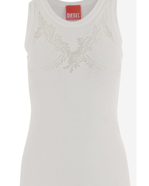 DIESEL White Dress With Sheer Detailing Cotton