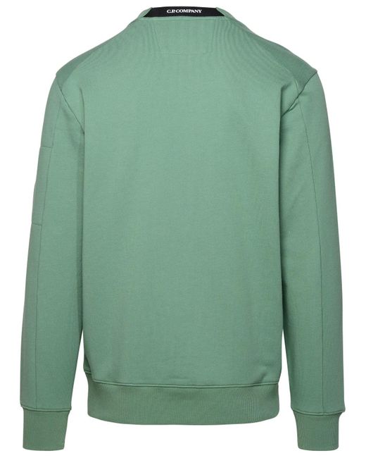 C P Company Green Diagonal Raised Fleece Cotton Sweatshirt for men
