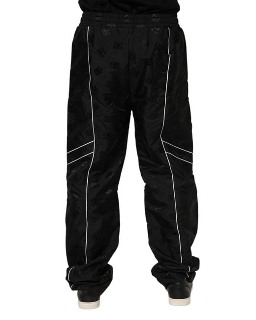 Dolce & Gabbana Black Patterned Relaxed Fit Pants for men
