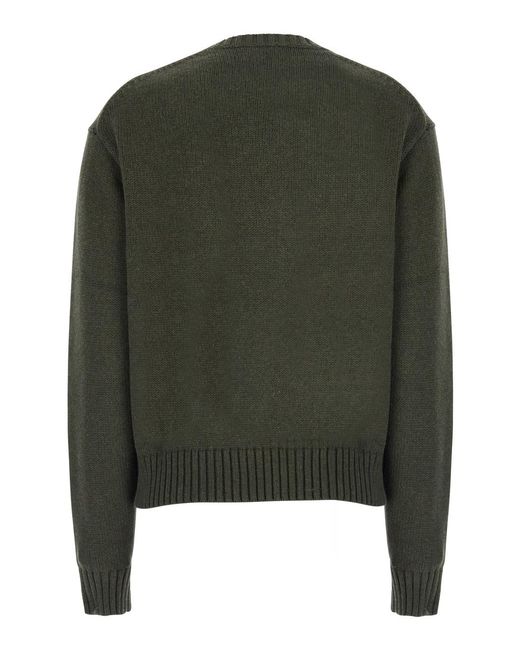 Polo Ralph Lauren Green Crewneck Sweater Bear Embroidery Wool Tops