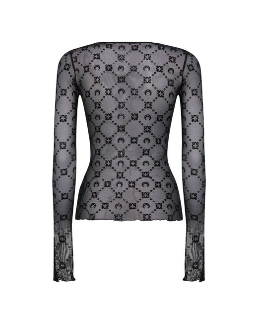 MARINE SERRE Black Top Monogram Mesh Polyamide Knitwear