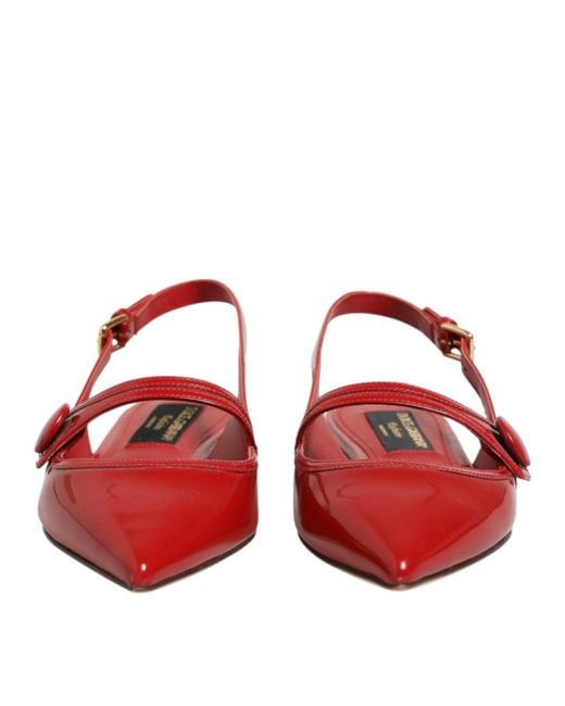 Dolce & Gabbana Red Leather Slingback Flats Sandals Shoes 100Lf