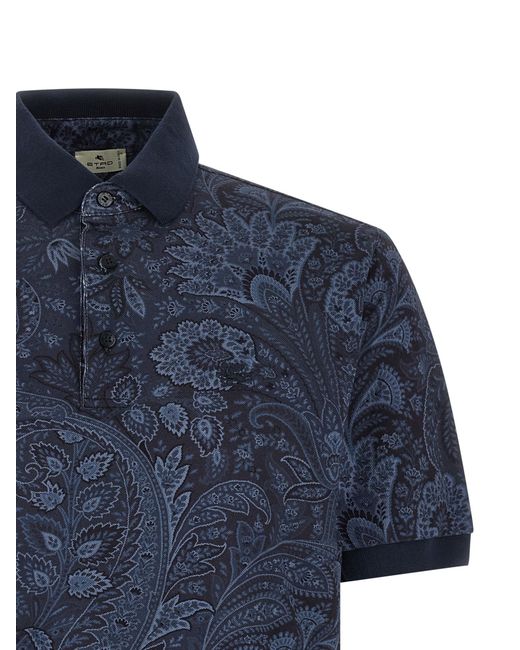 Etro Blue 'Arnica Paisley' Polo Shirt for men