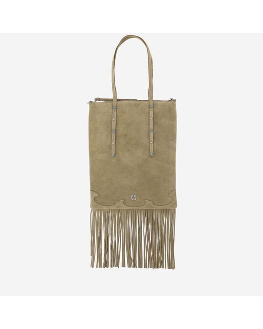 Pinko Green Suede Shopping Bag Leather Tote