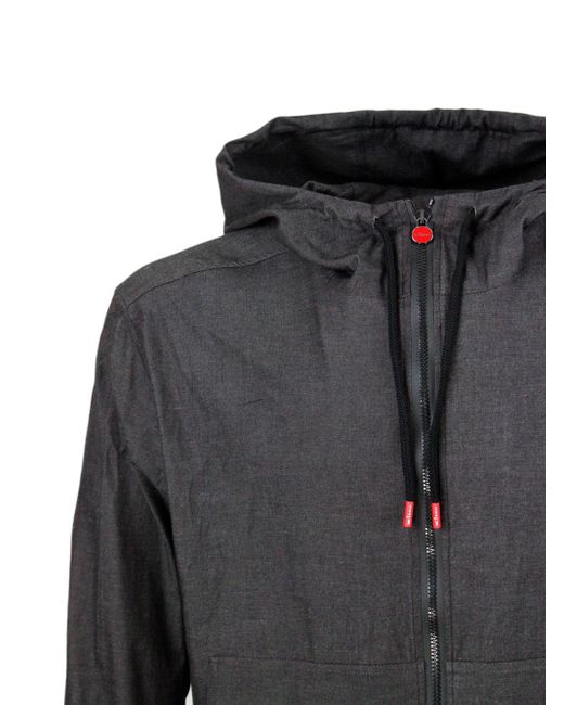 Kiton Gray Super Light Sweatshirt Jacket With Hood for men