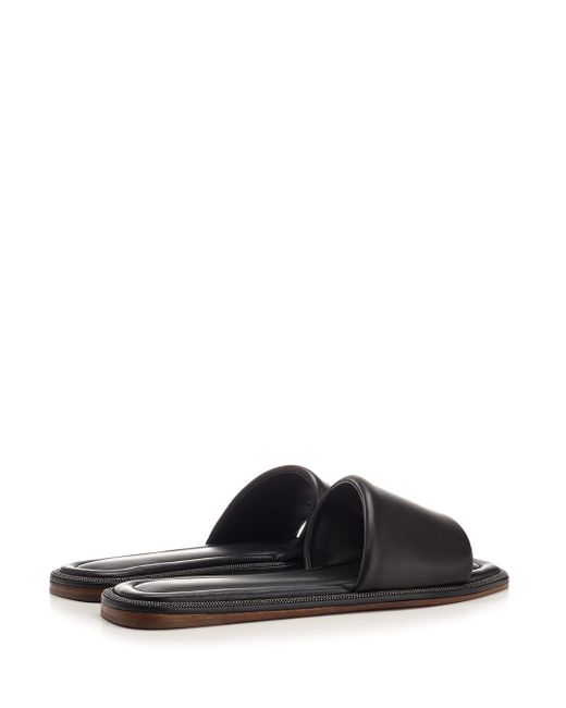Brunello Cucinelli White Low Band Sandal In Black Leather