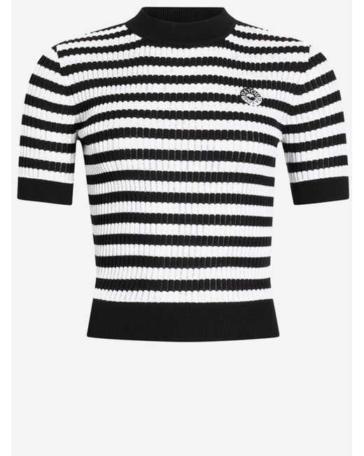 Patou Black Cotton Sweater With Striped Pattern