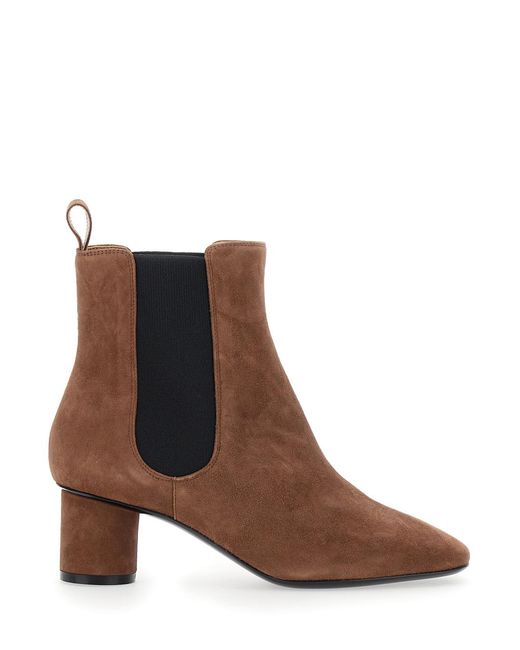 Pollini Brown Ankle Boots With Elastic Side Panel Suede Leather