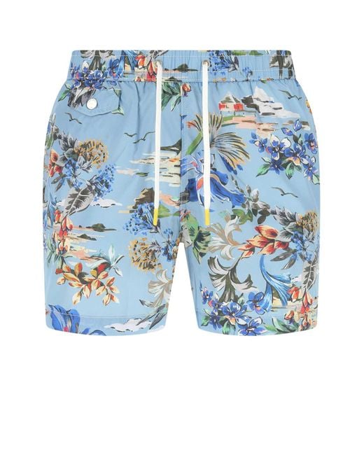 Hartford Blue Printed Polyester Swimming Shorts for men