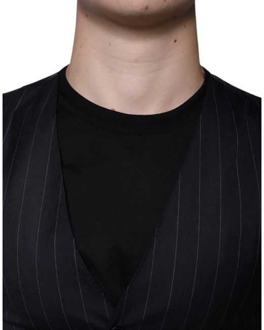 Dolce & Gabbana Black Leather Waistcoat Dress Formal Vest for men
