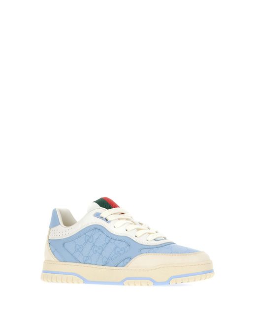Gucci Blue Suede And Original Gg Fabric Re-Web Sneakers for men