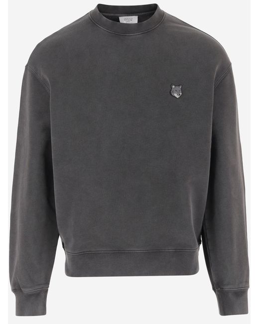 Maison Kitsuné Black Sweatshirt With Embroidered Fox Logo, Cotton Sweatshirts for men