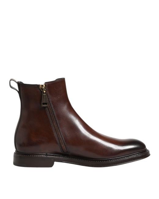 Dolce & Gabbana Brown Ankle Boots Side Zip for men