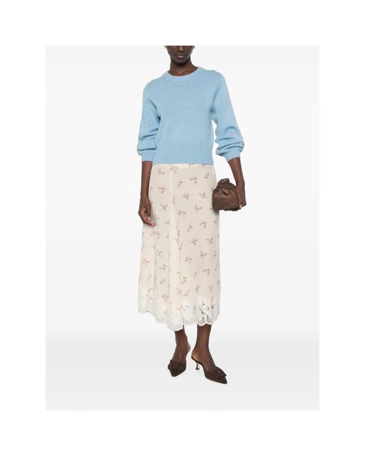 Allude Blue Ribbed-Knit Crew Neck Sweater