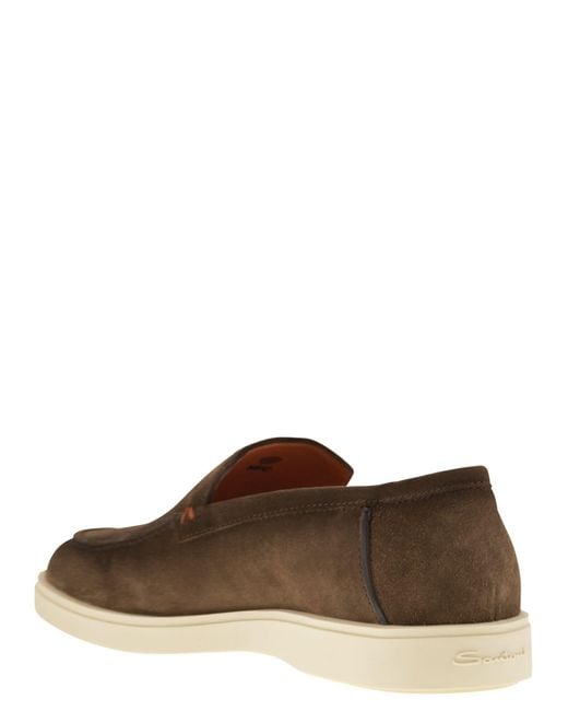 Santoni Brown Suede Moccasin for men