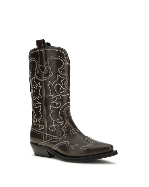 Ganni Black Faux-Leather Texan Boots