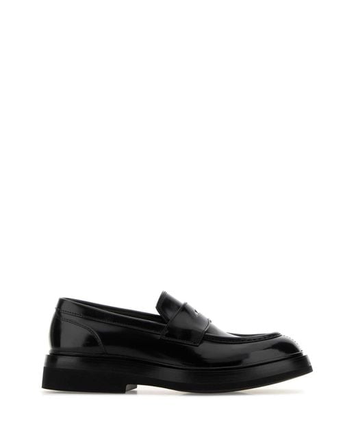Santoni Black Leather Gunter Loafers for men