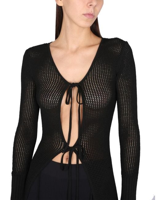 ANDREADAMO Black Long Perforated Jersey Viscose Sweatshirts